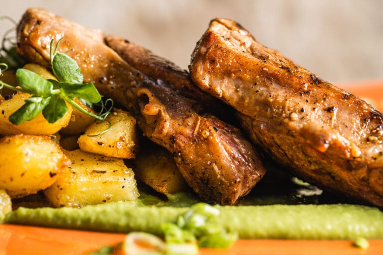 Lamb leg steak with potatoes