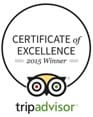 Certificate of excellence 2015 winner by Tripadvisor